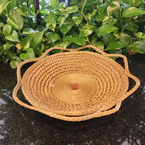 #CESTA C.DOURADO LINHA DOURADA C/ MADEIRA MEIO 35X35X4