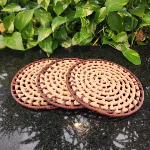 Porta-Panelas de Carnaúba Natural + café 20cm - Feito a Mão