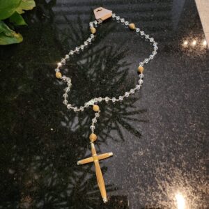 #TERÇOS CRISTAL C/ BOLINHA E CRUZ CAPIM DOURADO
