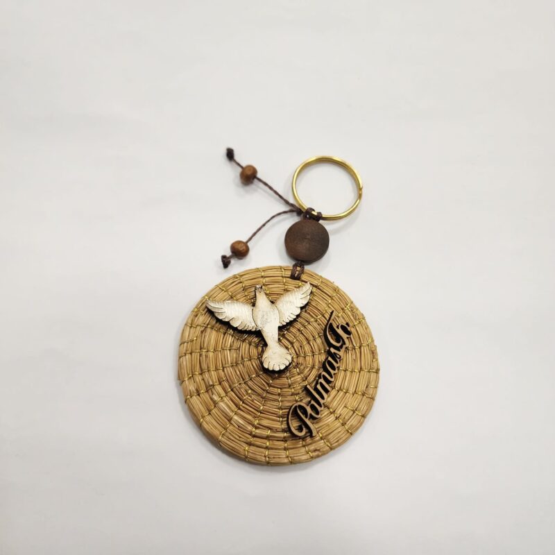 Chaveiro com Mandala de Capim Dourado e Divino com Argola