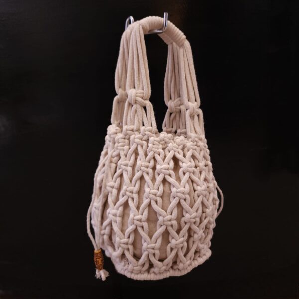 Bolsa macramé cordão são francisco cru estilo saquinho