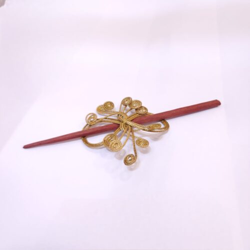 Presilha de Palito de Cabelo Madeira + Capim Dourado