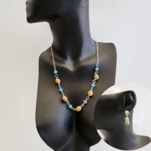 Conjunto Colar + Brinco Cristal com Capim Dourado