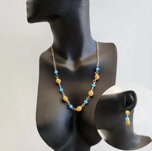 Conjunto Colar + Brinco Cristal com Capim Dourado