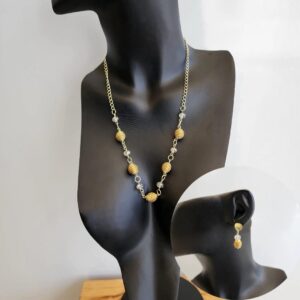 Conjunto Colar + Brinco Cristal com Capim Dourado
