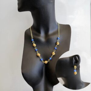 Conjunto Colar + Brinco Cristal com Capim Dourado