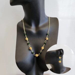 Conjunto Colar + Brinco Cristal com Capim Dourado