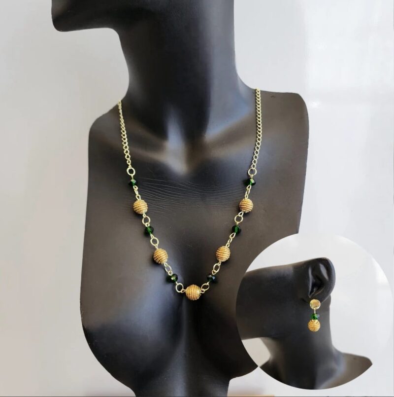 Conjunto Colar + Brinco Cristal com Capim Dourado