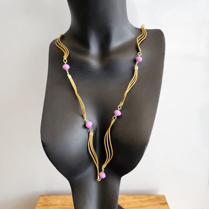 Colar de Capim Dourado com Bolinhas de Cristal