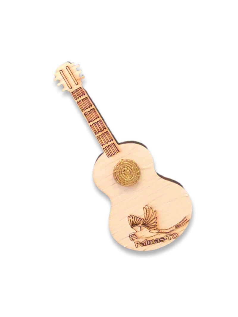 Ima de Geladeira Violão de Madeira com Mandala Capim Dourado