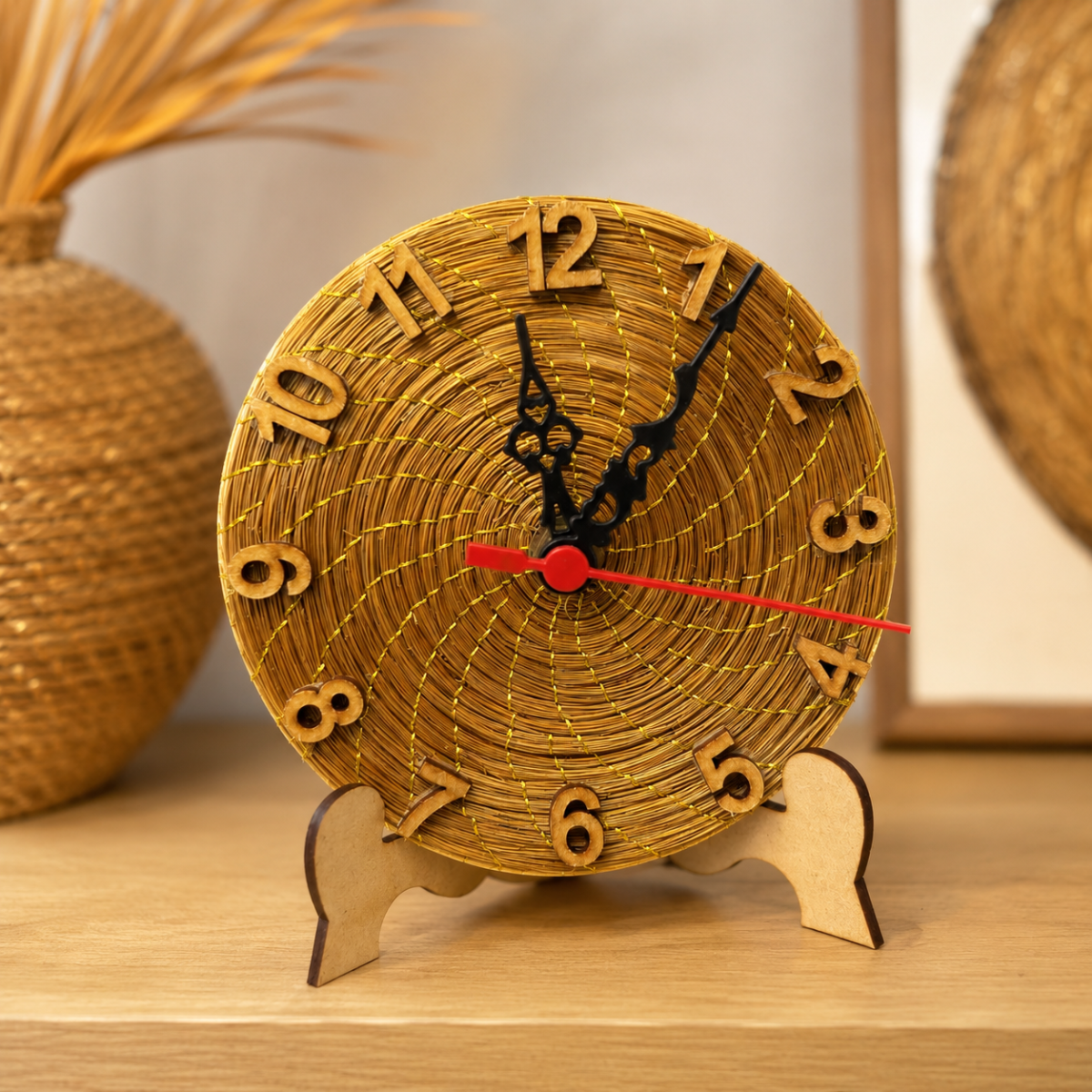 Relogio mandala de Capim Dourado Linha Dourado 12cm