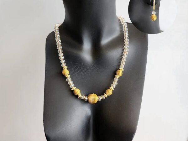 Conjunto Colar + Brincos Cristal com Capim Dourado