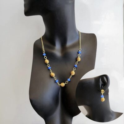Conjunto Colar + Brinco Cristal com Capim Dourado